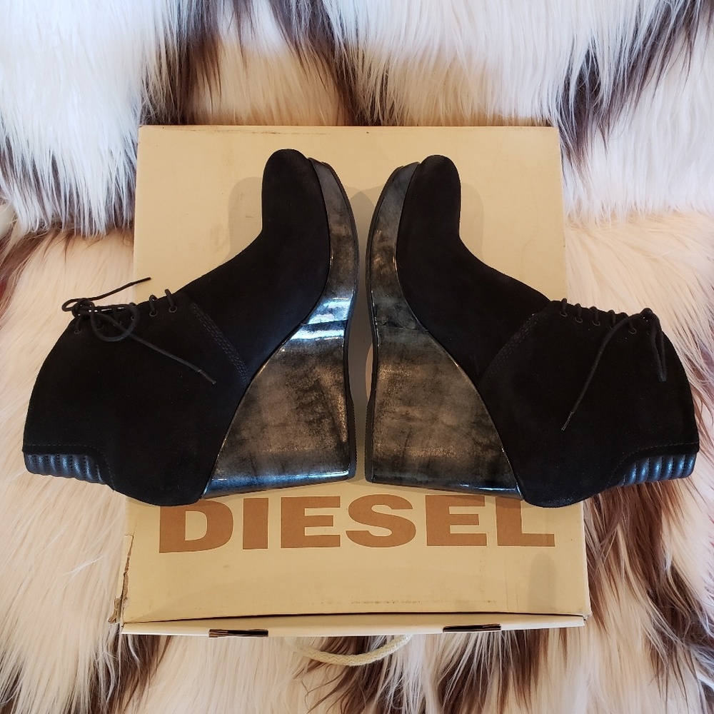Diesel black suede wedge boots/ booties - Picture 6 of 8